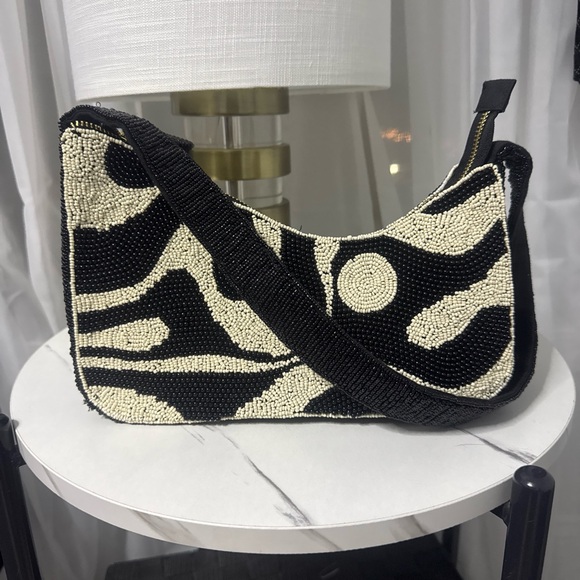 Anthropologie Handbags - Beaded Black and Cream Shoulder Bag